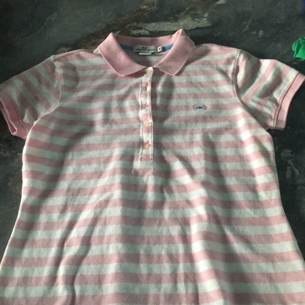 VINEYARD VINES PINK AND WHITE STRIPED POLO